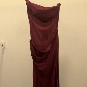 Peppermayo Burgundy Draped Prom Gown